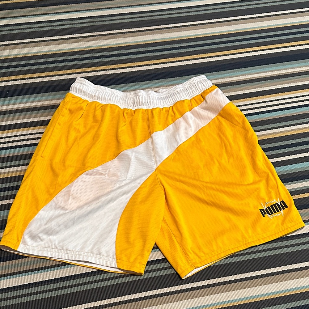 Puma Men's Yellow and White Athletic Shorts